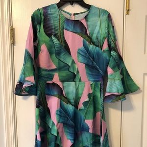 NWOT pink and green palm dress